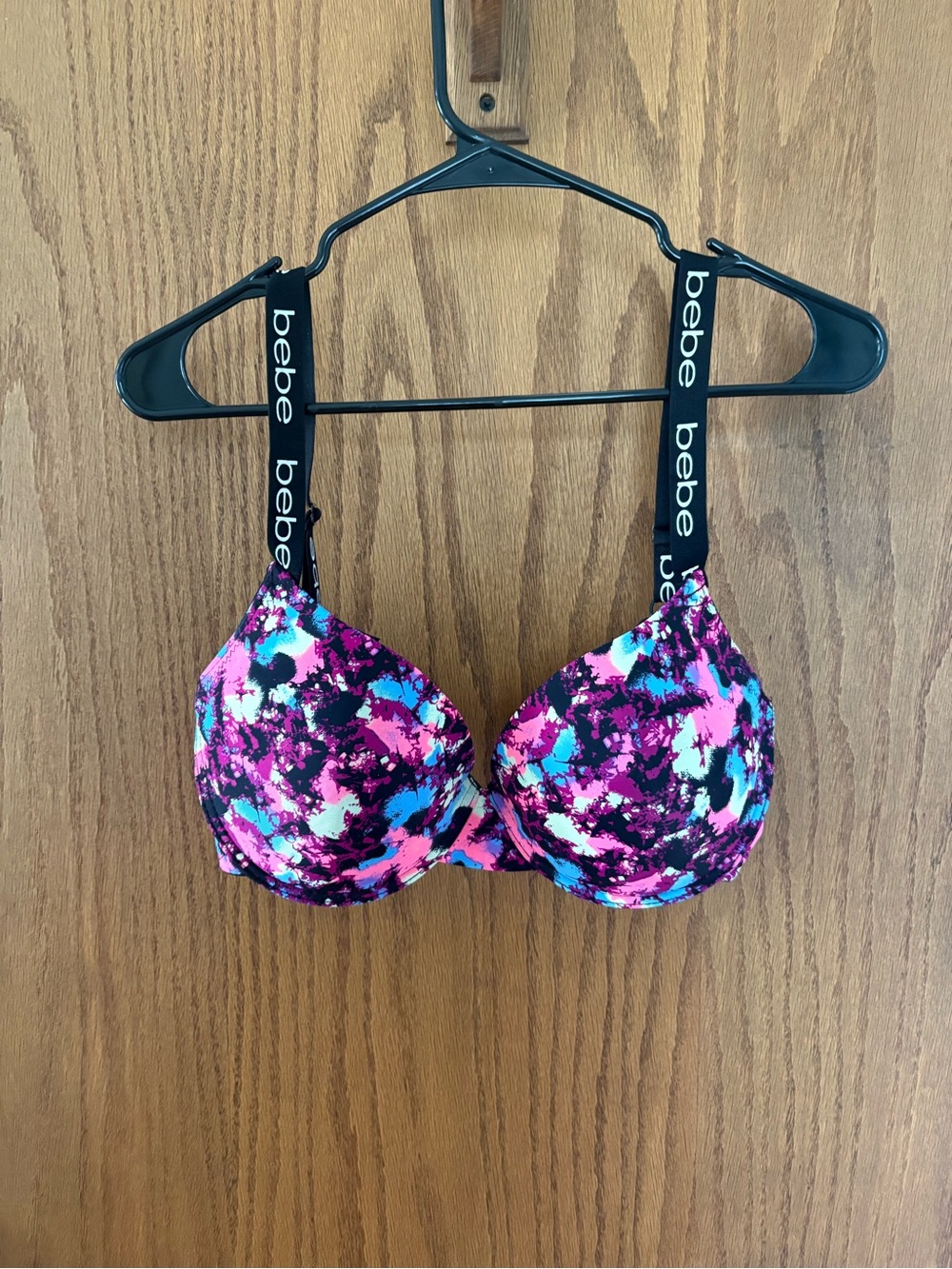 bebe Multicolor Pink & Black Patterned Push-Up Bra